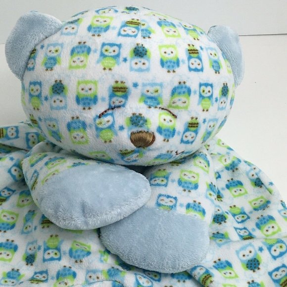 Baby Ganz Sleepy Time Bear Lovey Security Blanket Owl Green Blue Brown White - Picture 12 of 12